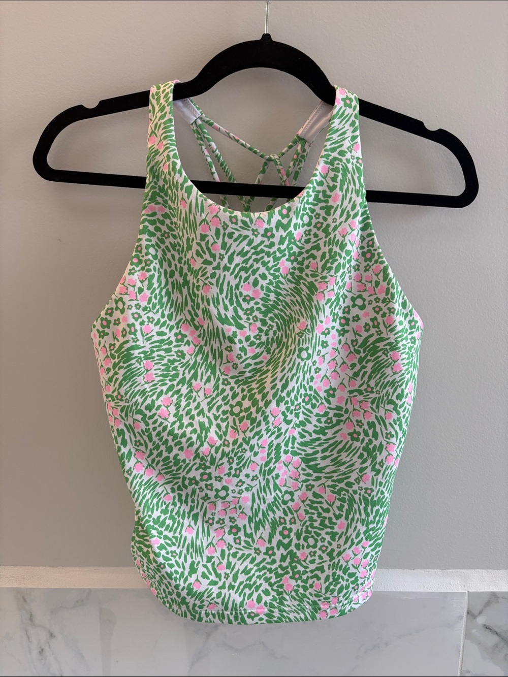 Fabletics Green & Pink Floral Athletic Tank Top